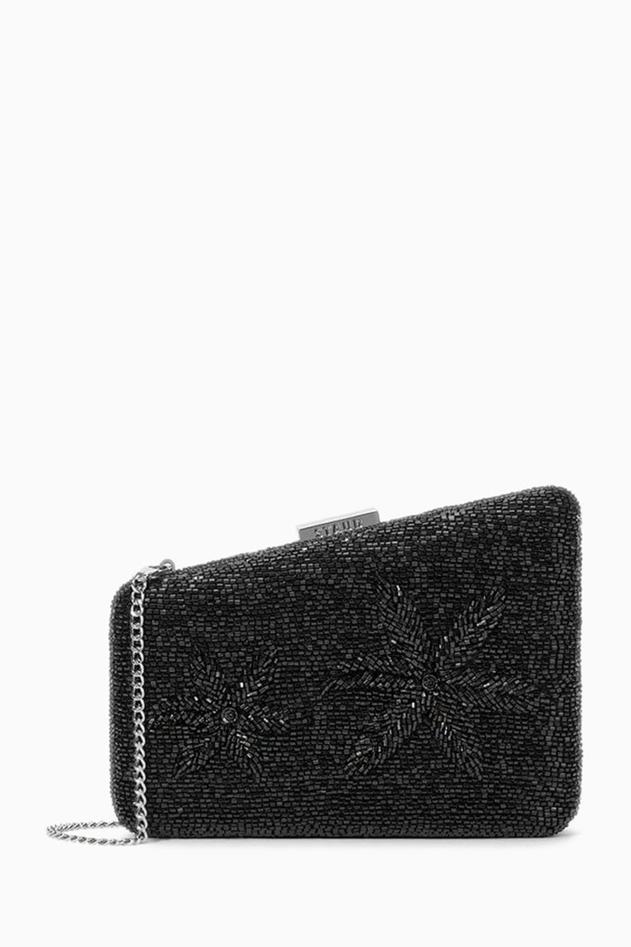 

Carmella Beaded Clutch Bag in Rayon, Black