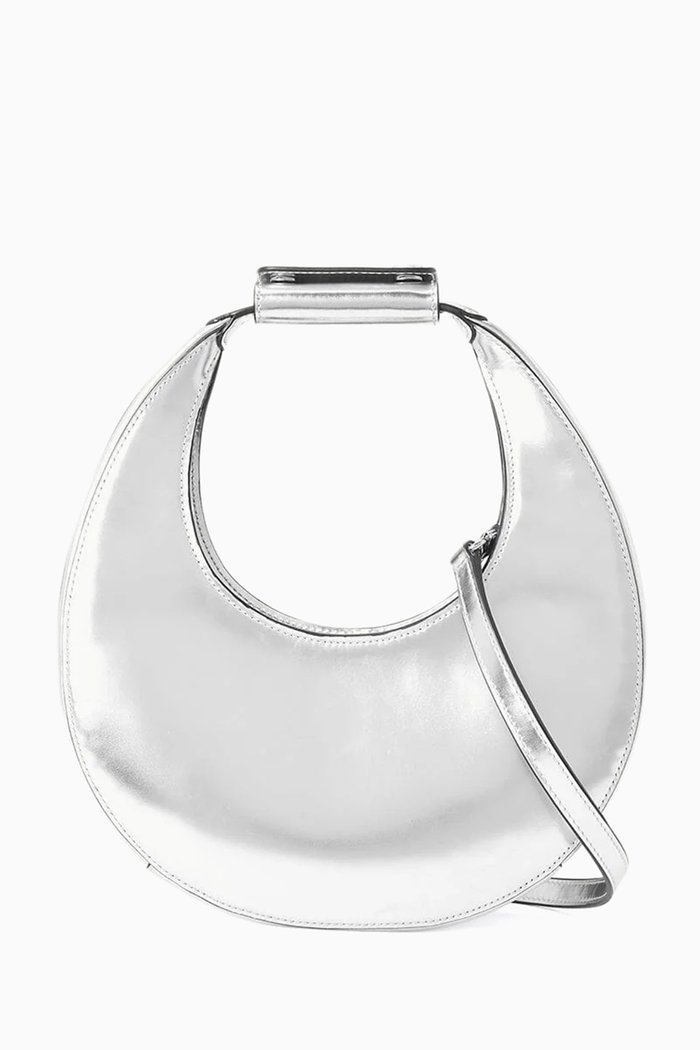 

Mini Moon Bag in Metallic Leather, Silver