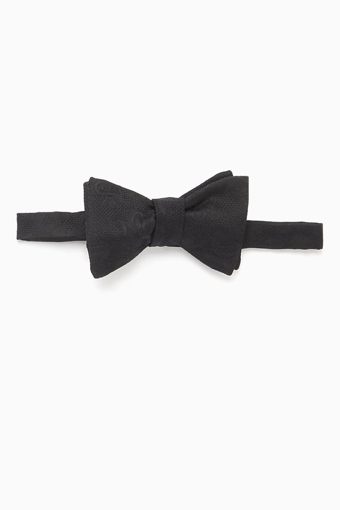 Ready Tied Paisley Bow in Silk, Black