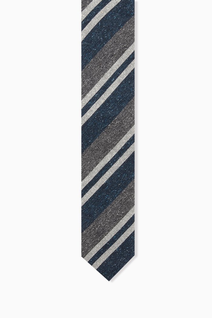 

Striped Tie in Silk-cotton Blend, Blue