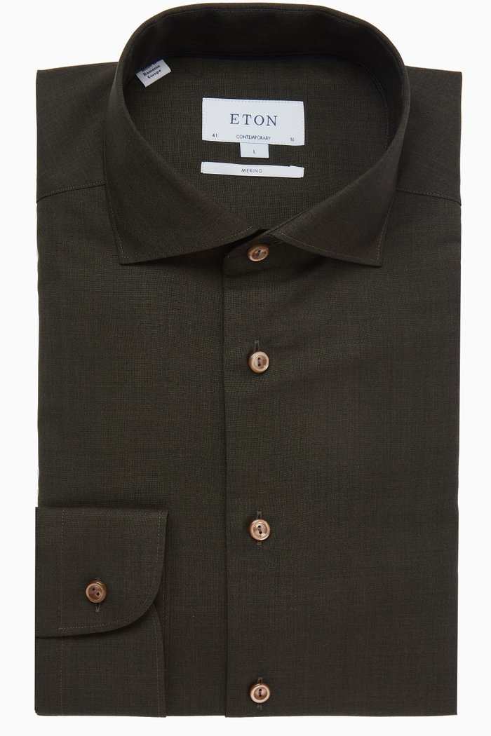 

Contemporary-Fit Shirt in Merino Wool, Green