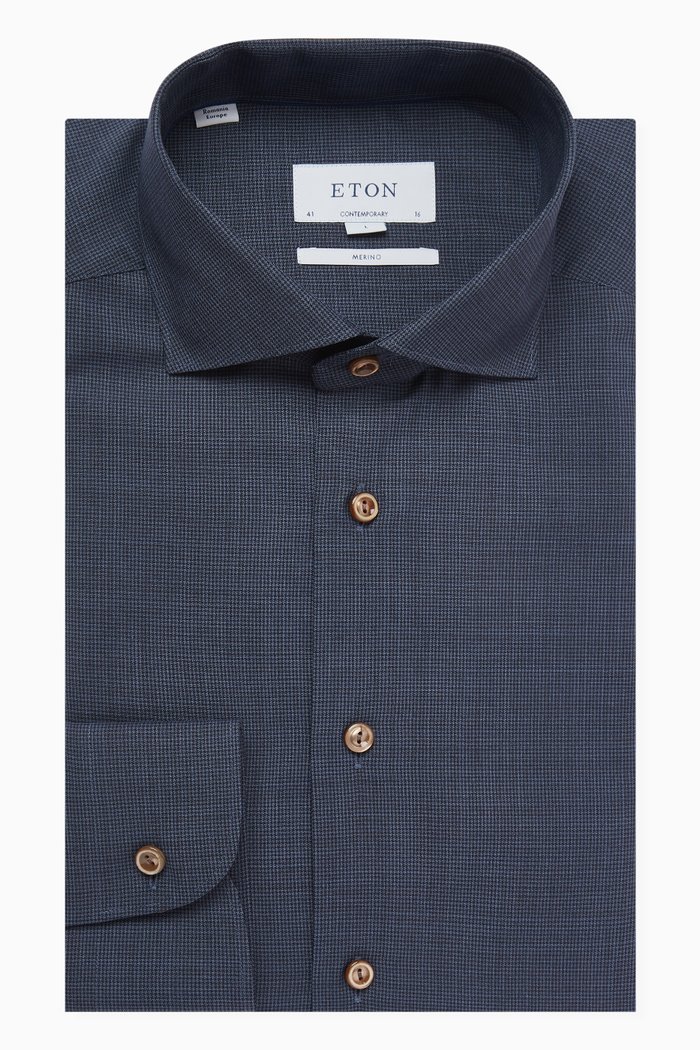 

Houndstooth Shirt in Merino wool, Blue