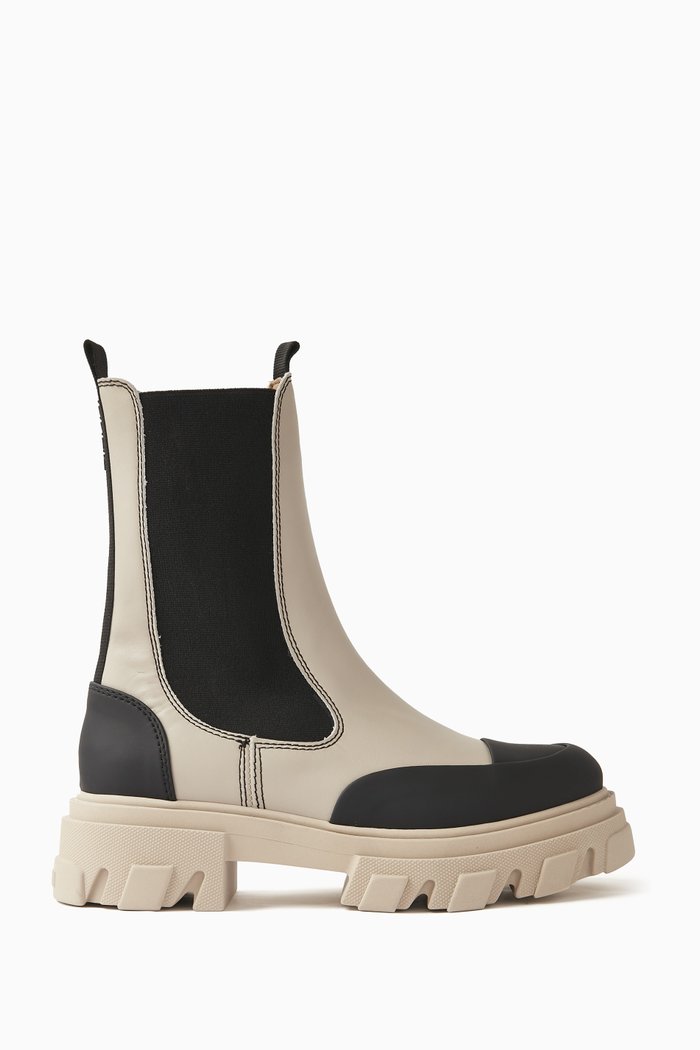 Cleated Mid Chelsea Boots in Leather, Neutral