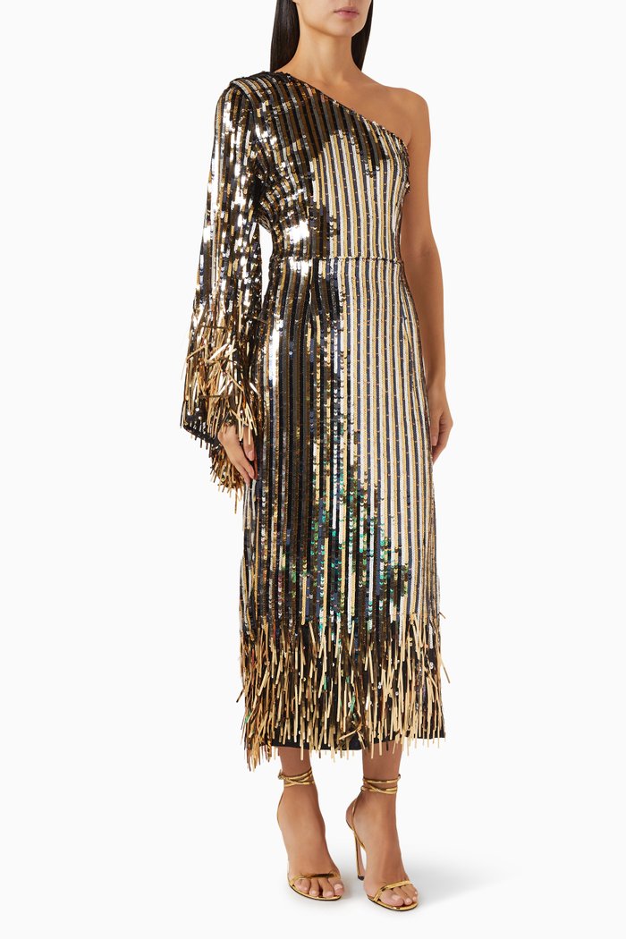 

Mezzanine One-shoulder Gown in Sequin, Gold