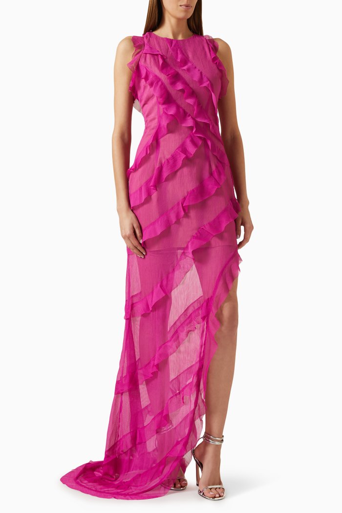 

Debra Ruffle Dress in Chiffon, Purple