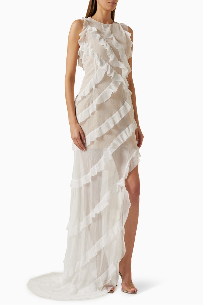Debra Ruffle Dress in Chiffon, White