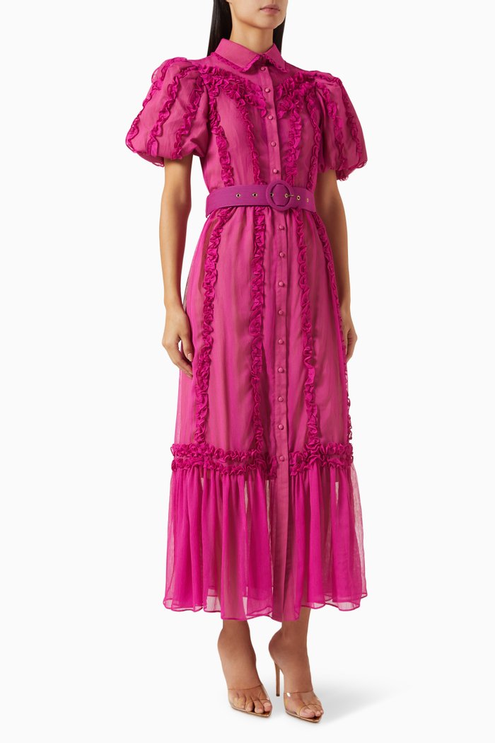 

Luxury Ruffle Shirt Dress in Chiffon, Purple