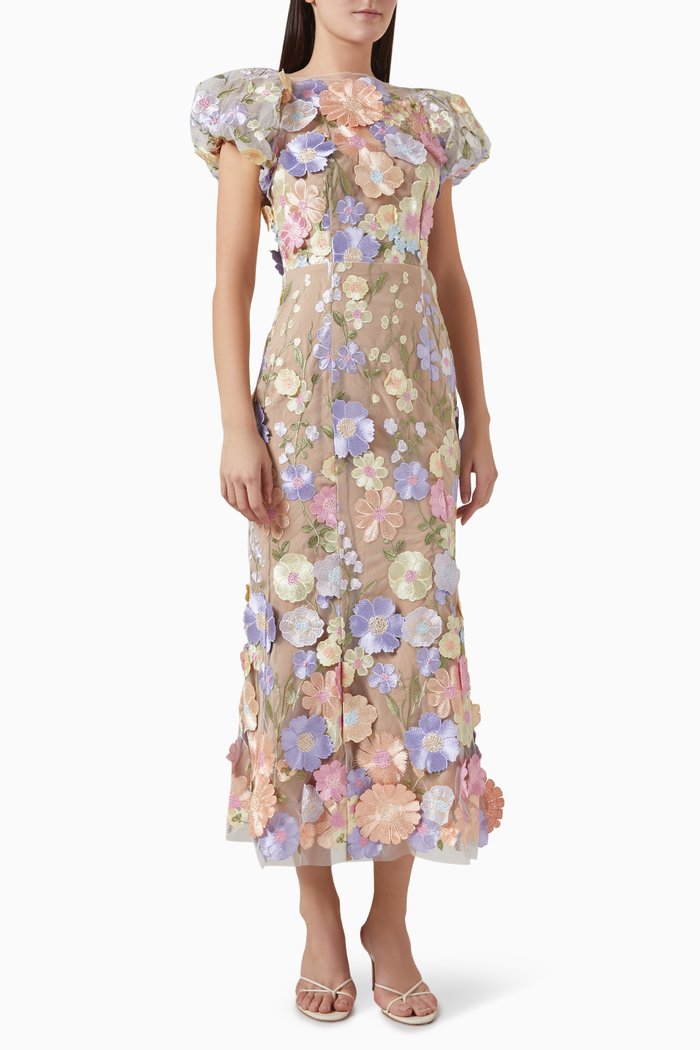 

Astraea Floral Maxi Dress in 3D Lace, Multicolour