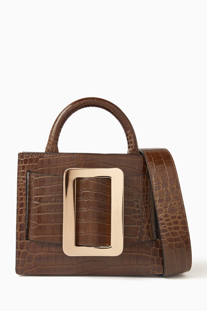 

Mini Bobby 18 Tote Bag in Croc-Embossed Leather, Brown