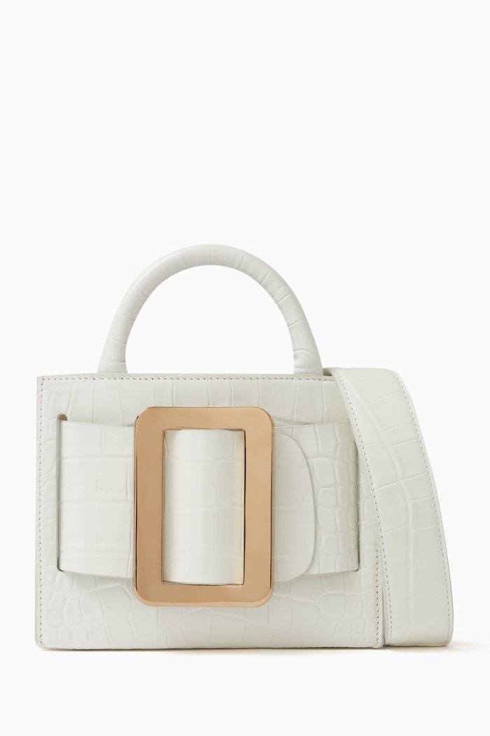 

Mini Bobby Tote Bag in Croc-Embossed Leather, White