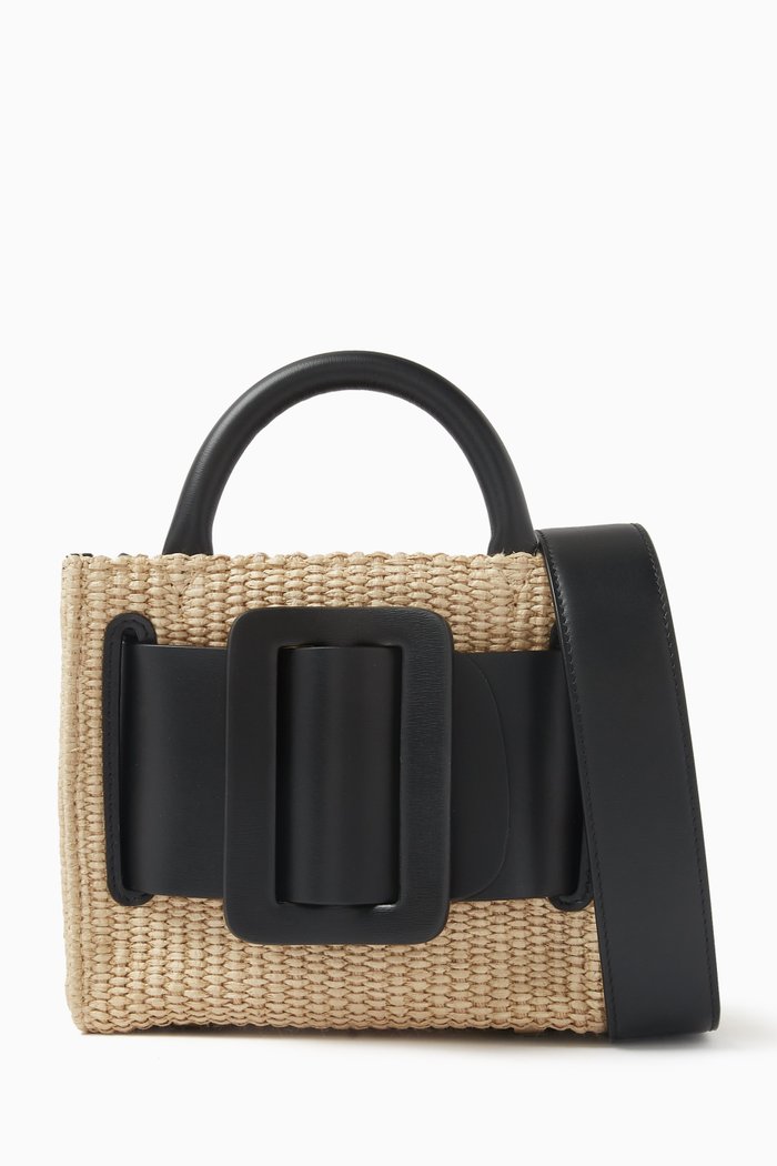 

Mini Bobby 18 Tote Bag in Raffia and Leather, Multicolour