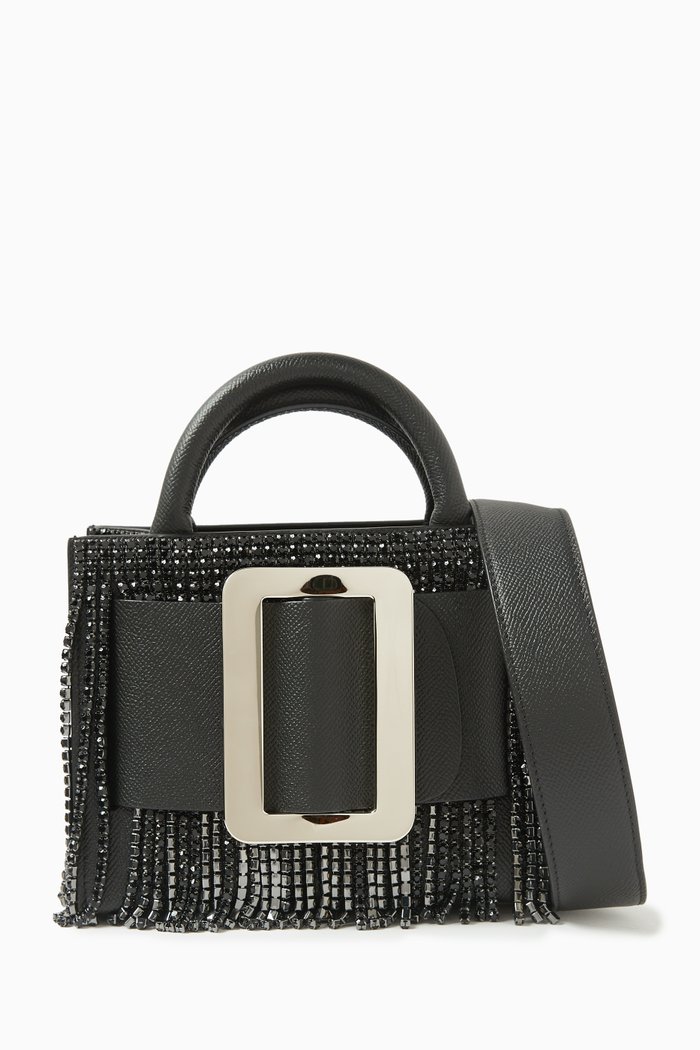 

Mini Bobby 18 Tote Bag in Grained Leather and Rhinestones, Black