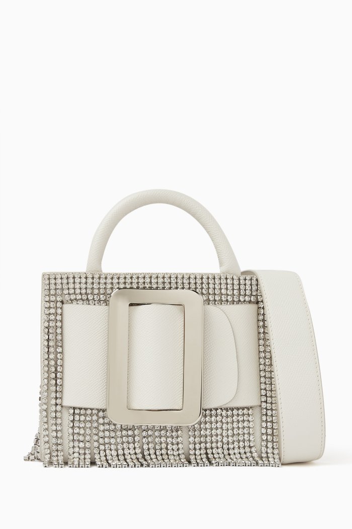 

Mini Bobby 18 Tote Bag in Grained Leather and Rhinestones, White