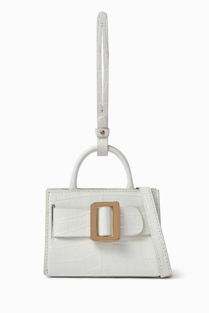 

Bobby Charm Croc-Embossed Mini Crossbody in Leather, White