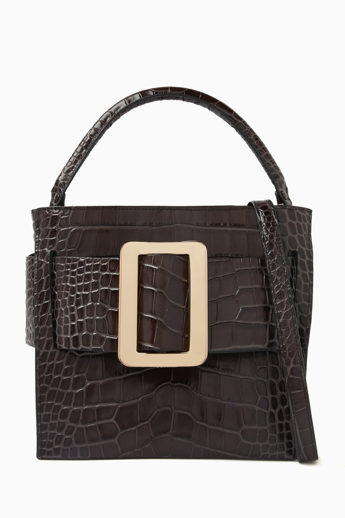 

Mini Devon 21 Top Handle Bag in Croc-Embossed Leather, Black