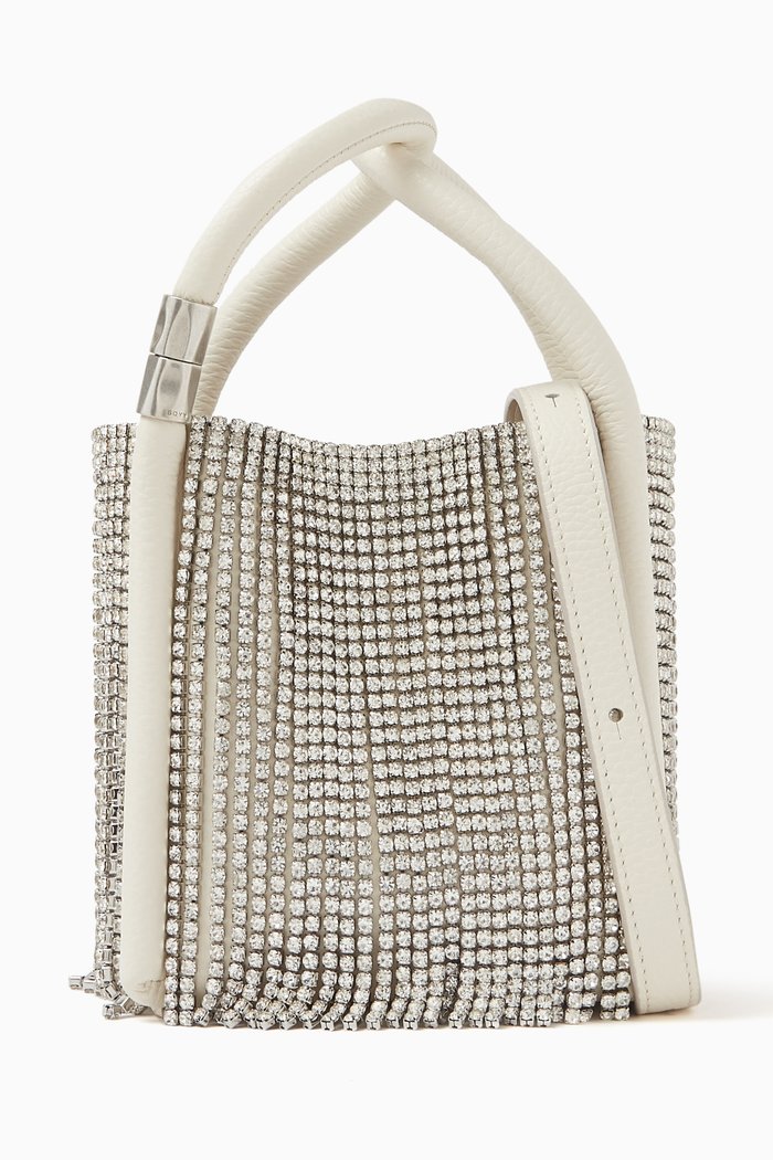 

Small Lotus 12 Crystal-embellished Tote Bag in Leather, White