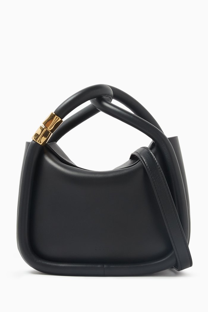 Small Wonton 20 Top Handle Bag in Calfskin Leather, Black