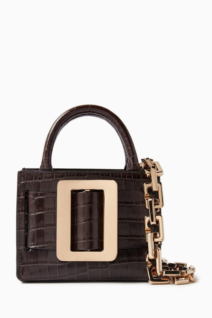 

Micro Bobby Surreal Tote Bag in Croc-Embossed Leather, Black