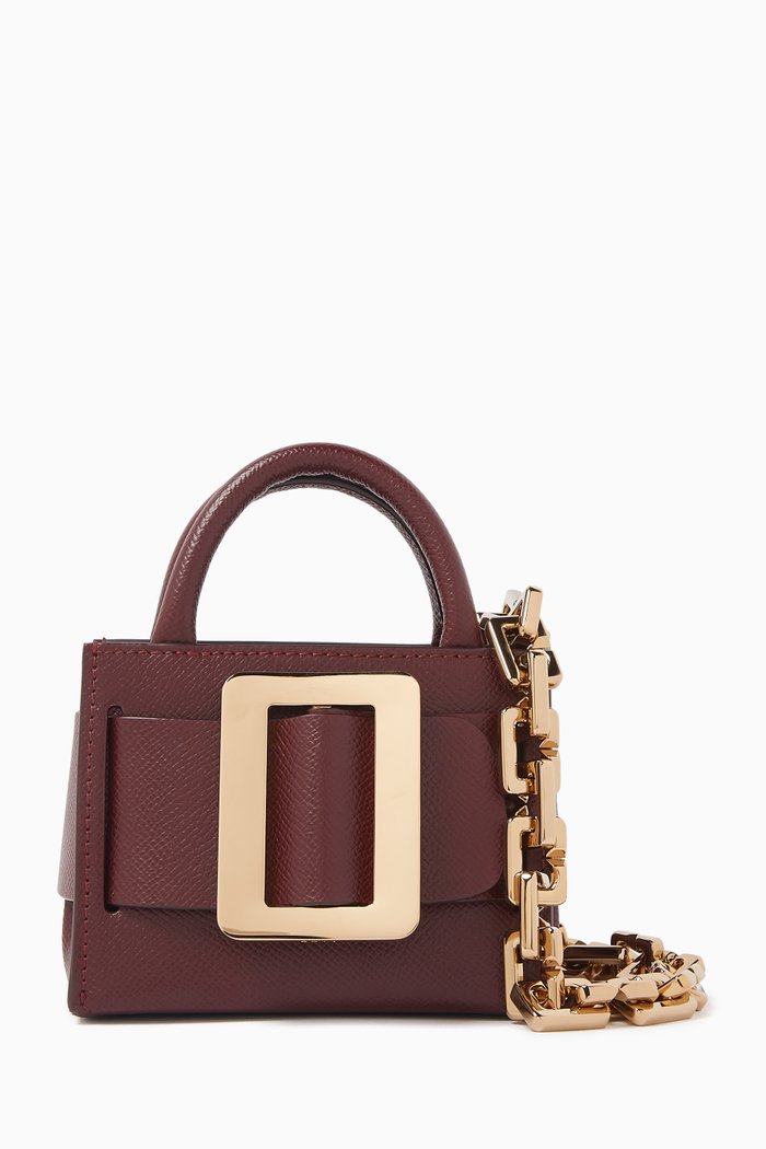 Micro Bobby Surreal Tote Bag in Grained Leather, Burgundy