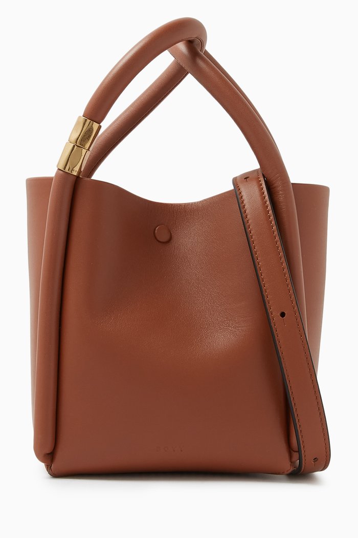 Small Lotus 14 Top-handle Bag in Leather, Brown
