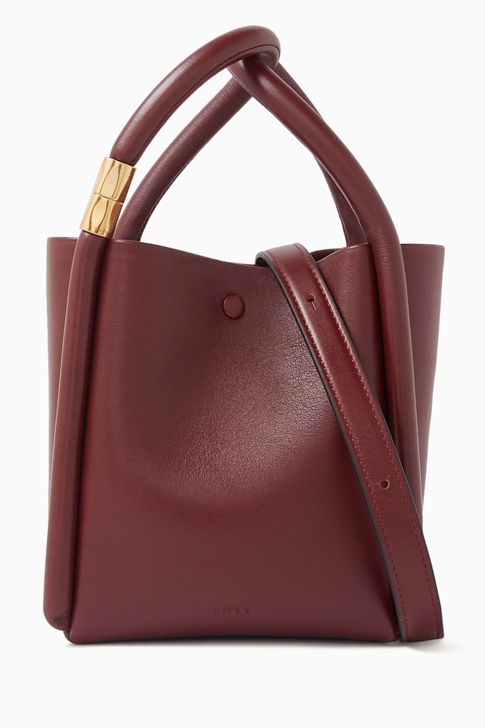 

Small Lotus 14 Top-handle Bag in Leather, Burgundy