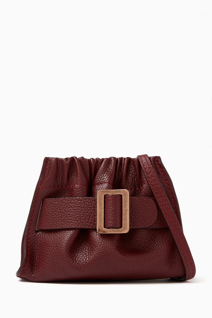 

Micro Scrunchy Soft Clutch Bag in Grained Leather, Burgundy