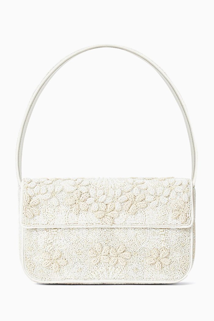 

Tommy Beaded Flower Shoulder Bag, White