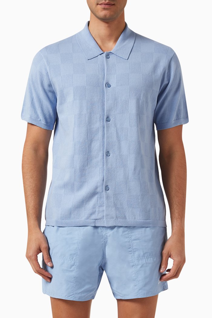

Kenneth Checkerboard Knit Shirt in Cotton, Blue