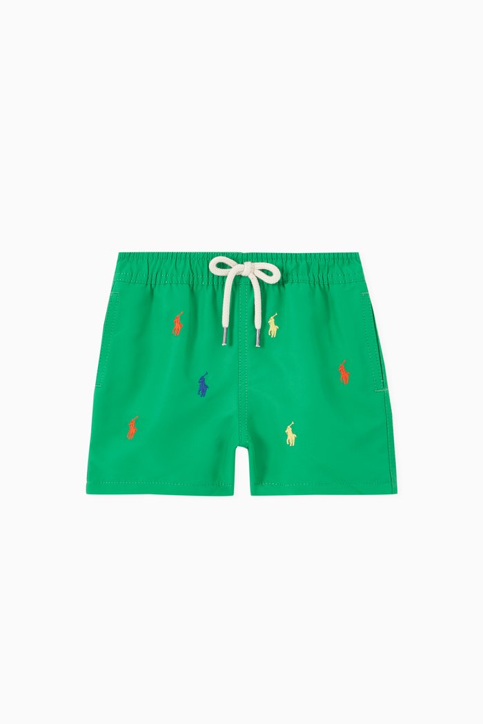 

All-over Embroidered Logo Swim Shorts, Green