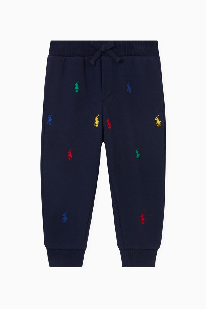 

All-over Embroidered Logo Pants in Cotton, Blue
