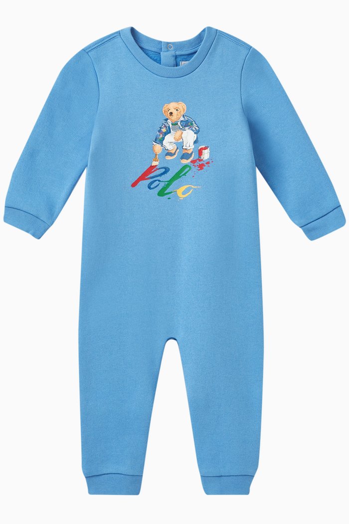 Bear Print Coverall in Cotton, Blue
