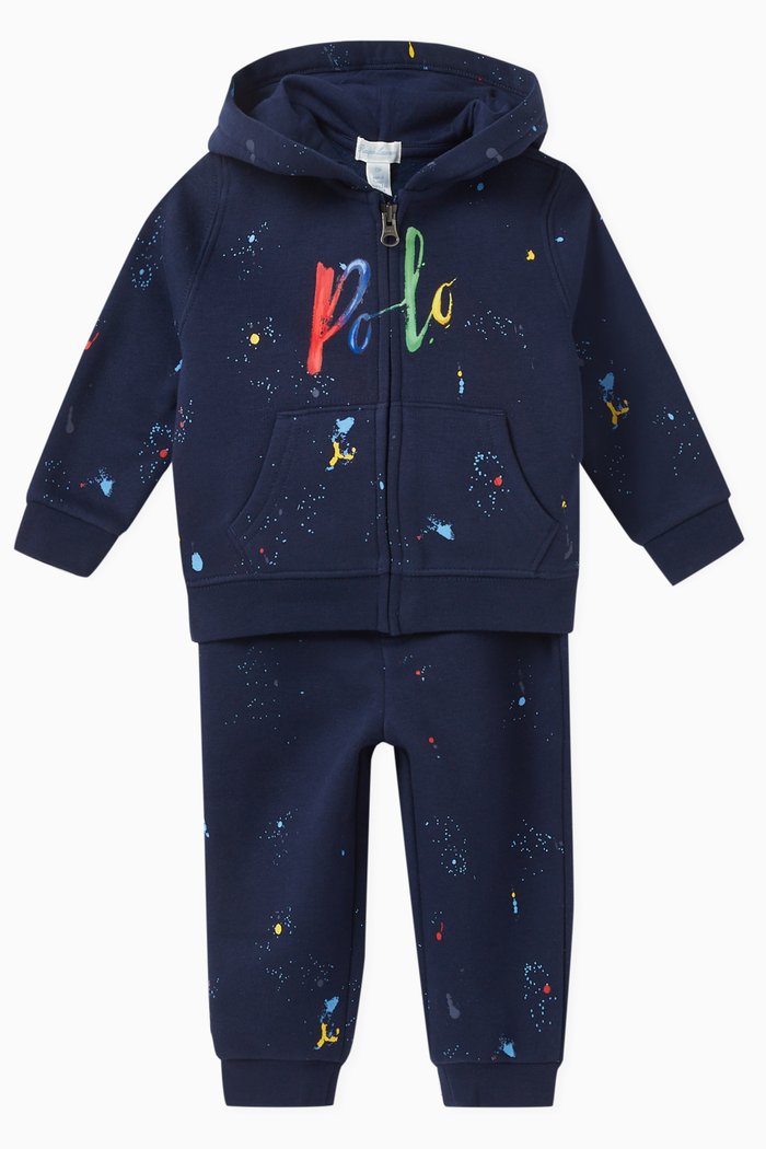

Paint Splatter Hoodie and Pants Set in Cotton, Blue