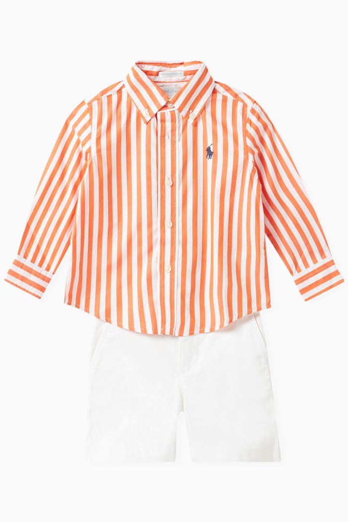 

Striped Shirt and Shorts Set in Cotton, Orange