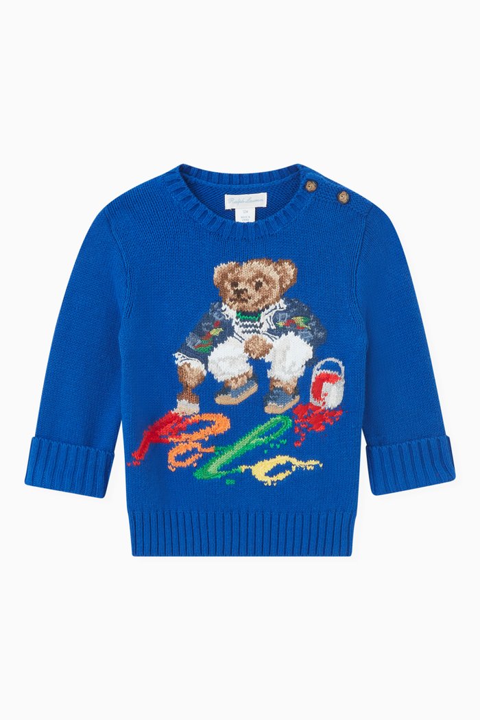 

Bear Print Sweater in Cotton, Blue