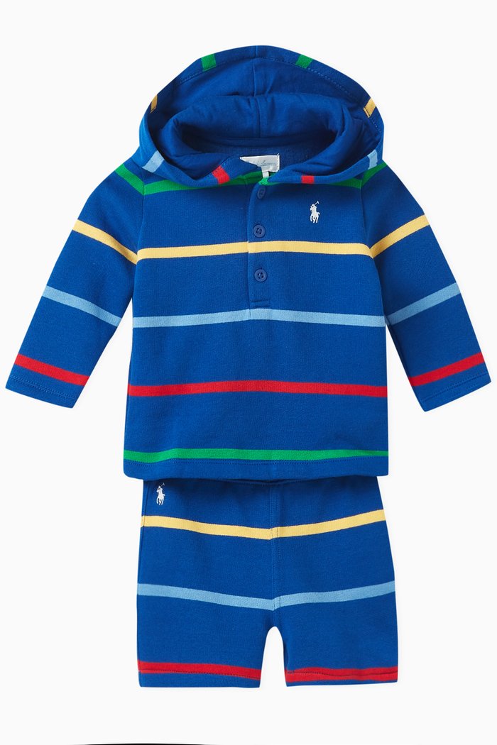 Hoodie & Shorts Set in Jersey, Blue