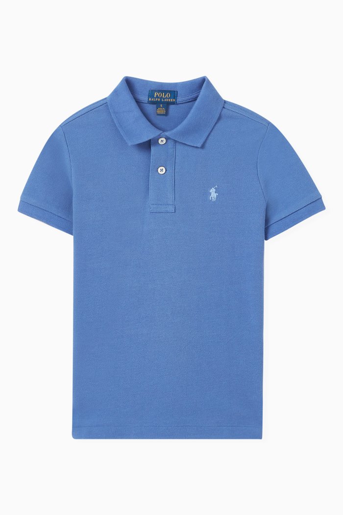 Embroidered Logo Polo Shirt in Cotton, Blue