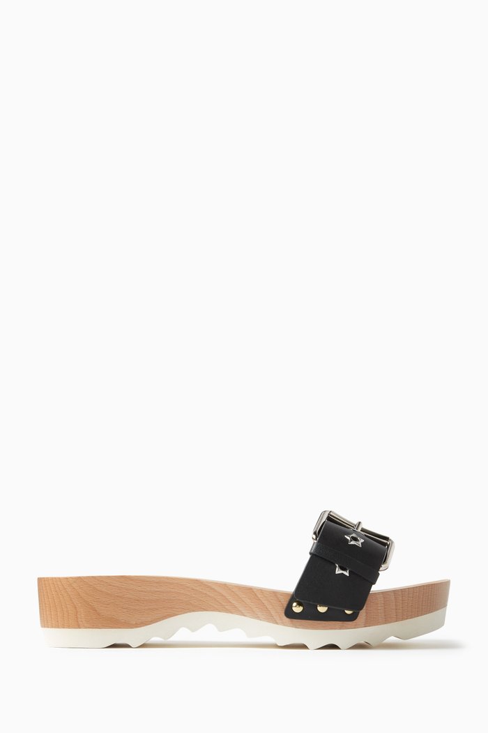 

Elyse Buckled Slide Sandals in Vegan Leather, Black