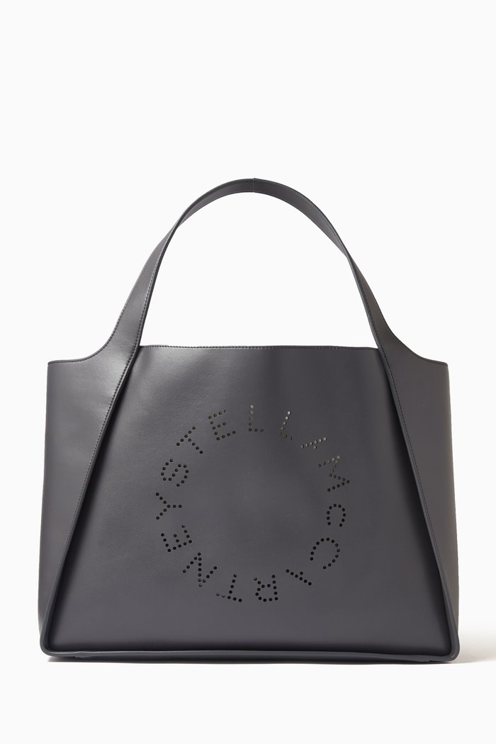 Logo Tote Bag in Alter Mat Vegan Leather, Grey