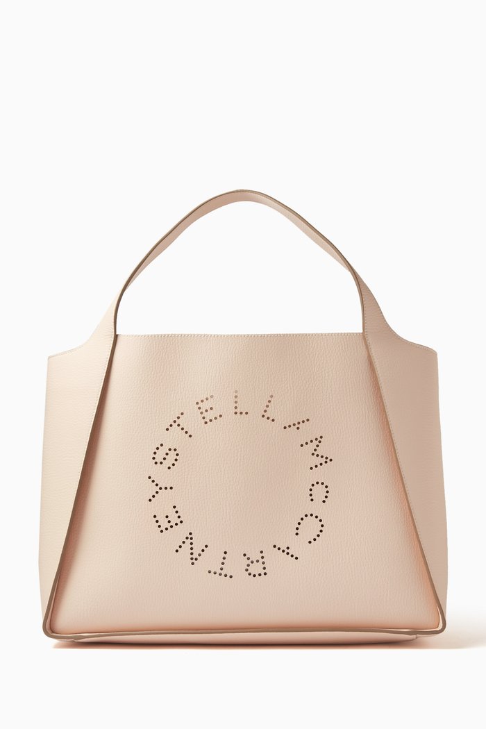 

Logo Tote Bag in Grained Vegan Leather, Pink