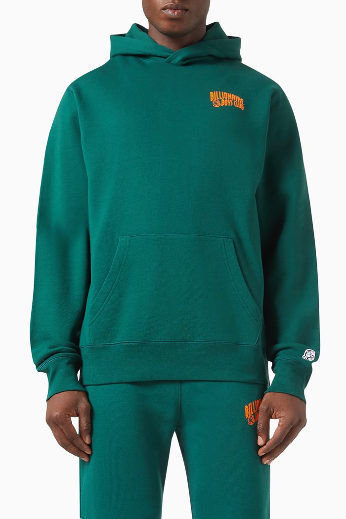 

Small Arch Logo Hoodie in Cotton Loopback Jersey, Green