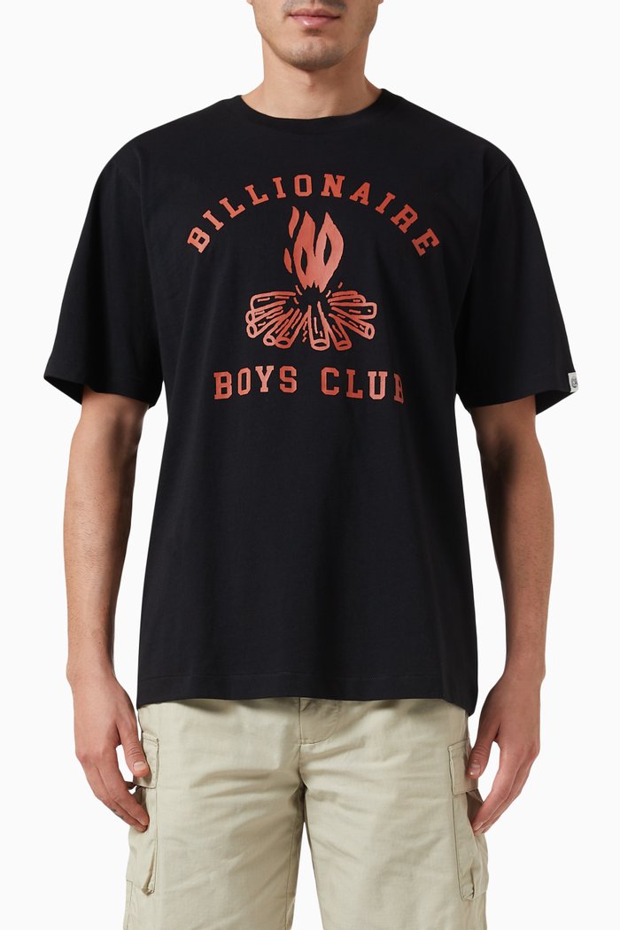 

Campfire Logo Print T-Shirt in Cotton, Black