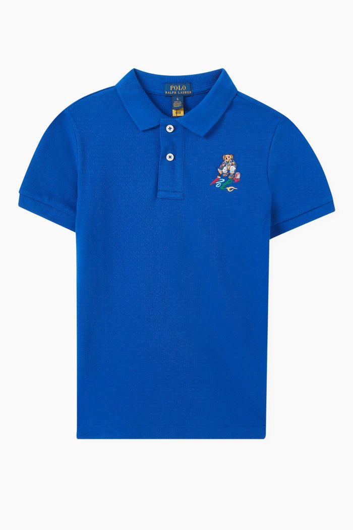 

Polo Bear Embroidered Polo Shirt in Cotton, Blue