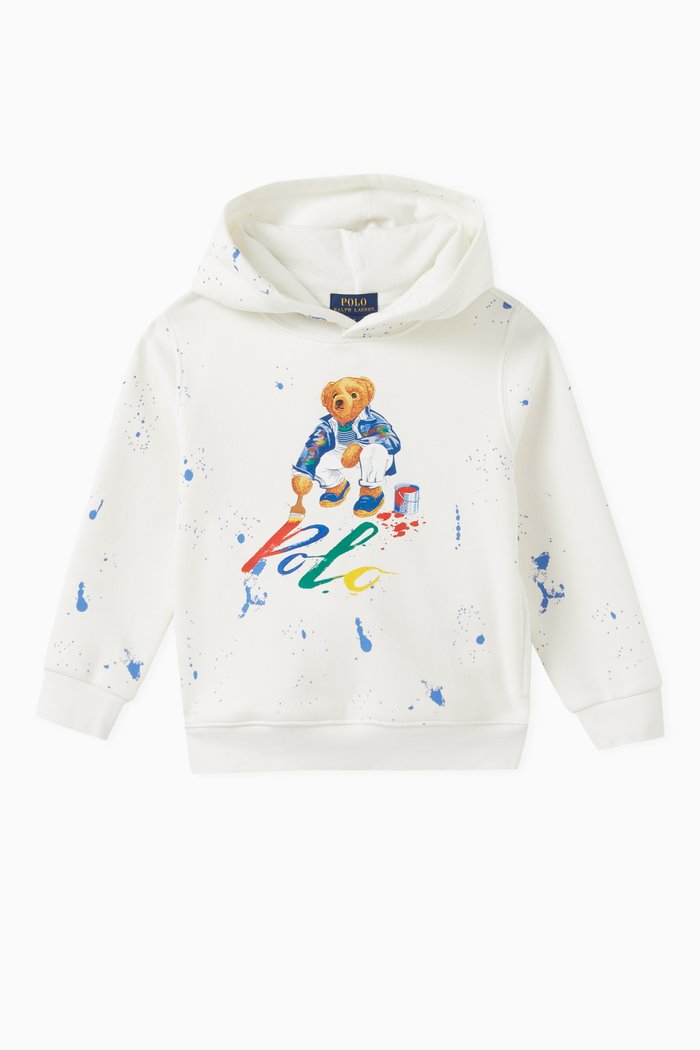 

Paint Splatter Bear Hoodie in Cotton, White
