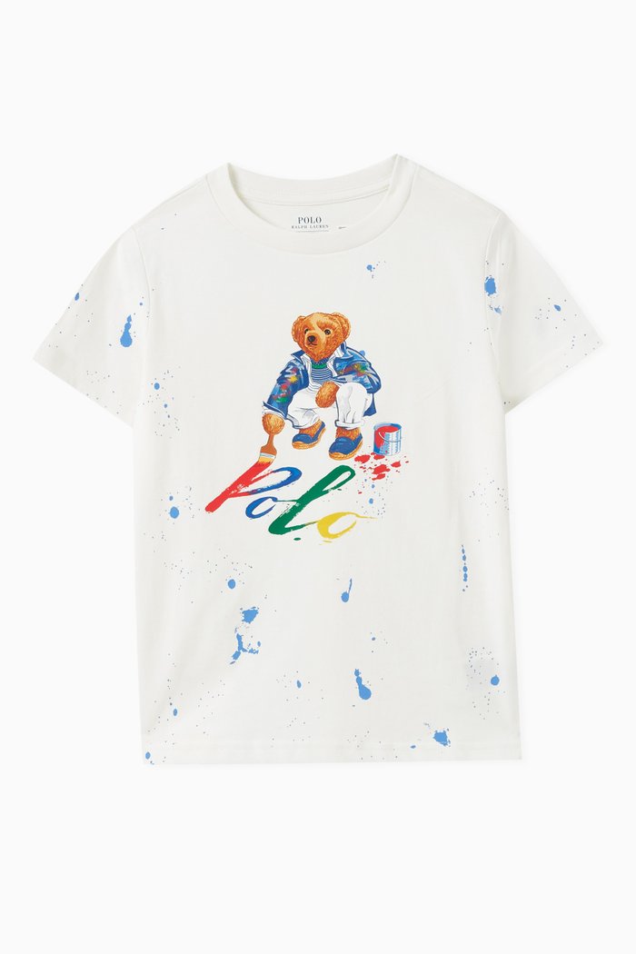 

Paint Splatter Bear Print T-Shirt in Cotton, White