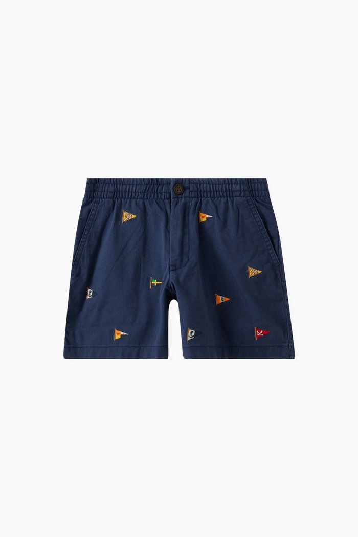 

Embroidered Logo Elasticated Shorts in Cotton, Blue