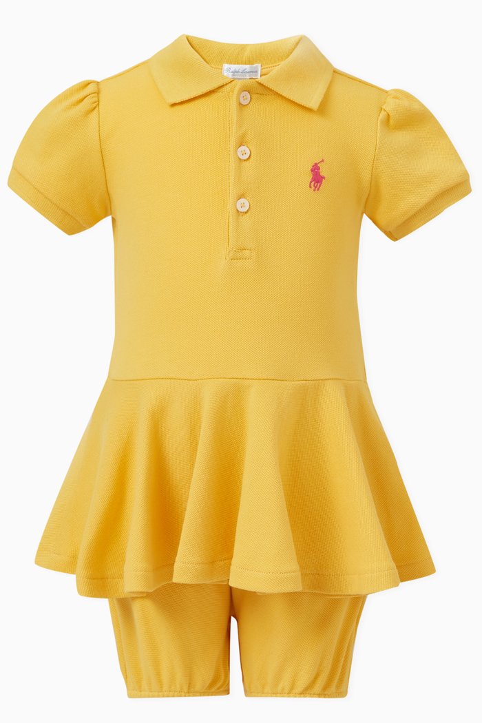 

Logo Polo Romper in Cotton, Yellow