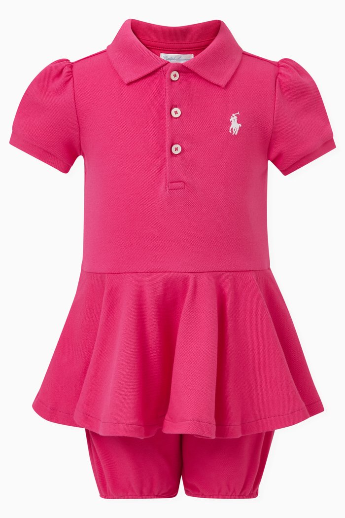 

Logo Polo Romper in Cotton, Pink