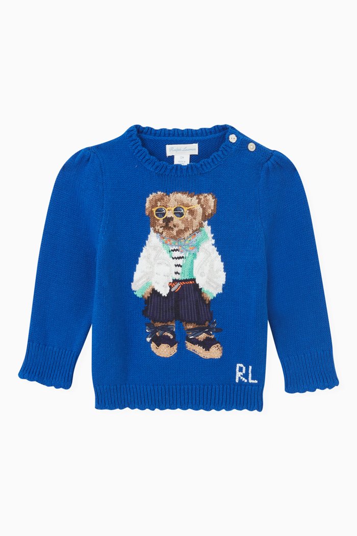 Bear Print Sweater in Cotton, Blue