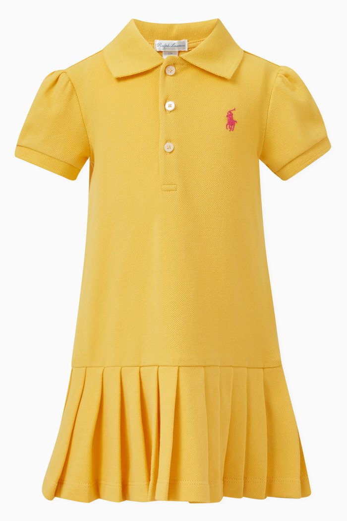 Short-Sleeve Polo Dress in Cotton, Yellow