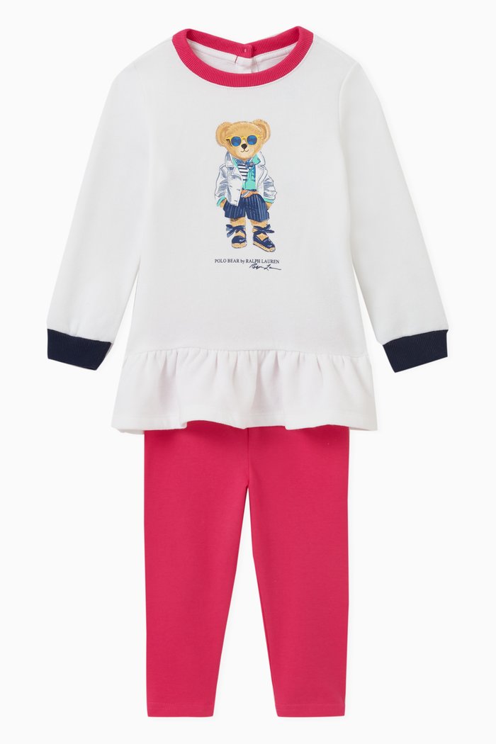 

Bear' Logo Top & Leggings Set in Cotton-blend, Pink